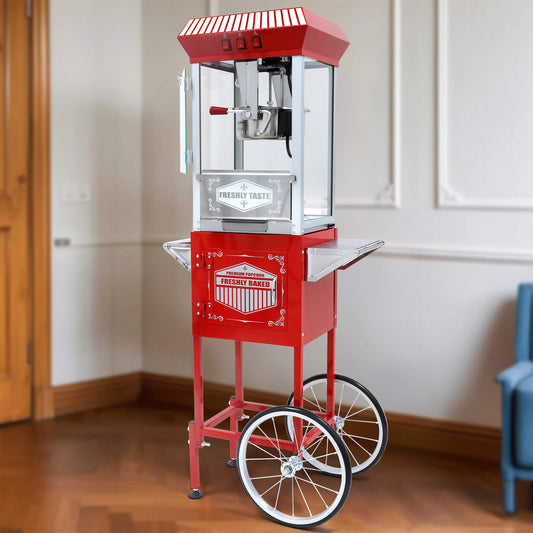 Large Premium 12-Ounce Vintage-Style Theater Popcorn Machine Maker With Cart - Red