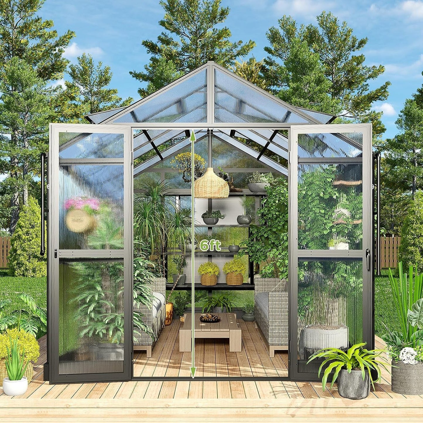8' x 12' FT Large Premium Outdoor Aluminum Polycarbonate Greenhouse With Double Swing Doors