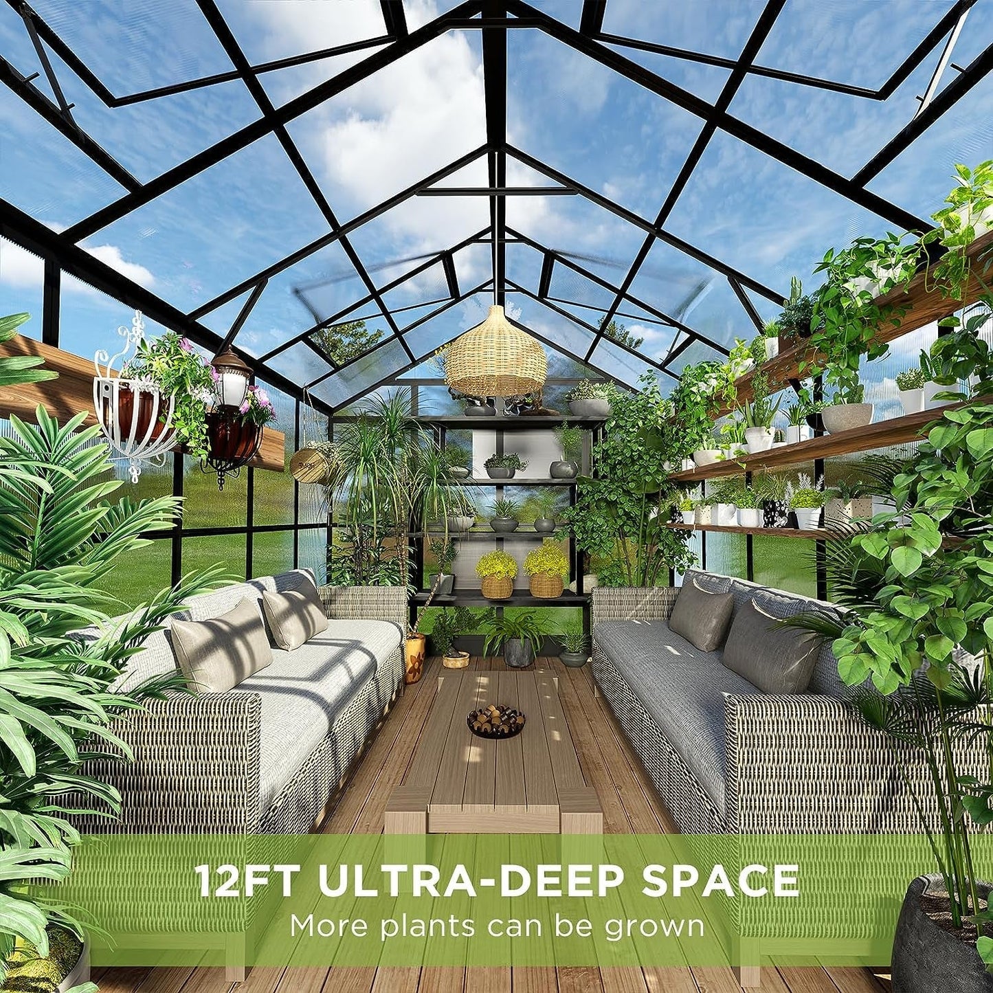 8' x 12' FT Large Premium Outdoor Aluminum Polycarbonate Greenhouse With Double Swing Doors