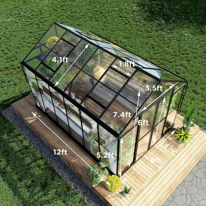 8' x 12' FT Large Premium Outdoor Aluminum Polycarbonate Greenhouse With Double Swing Doors