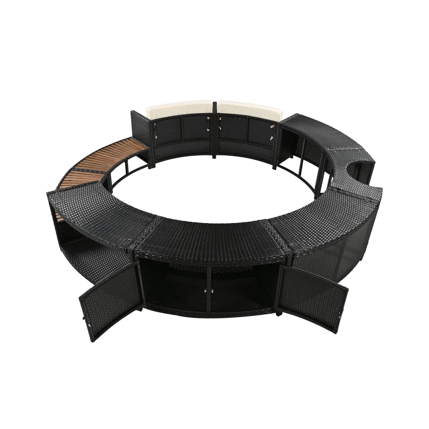 Alora Large Premium Surround Spa Patio Rattan Sofa Set With Storage Compartments And Cushions