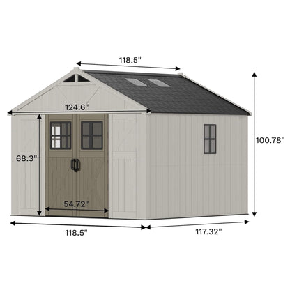 Alora Large Resin Outdoor Storage Shed with Floor, Windows, and Lockable Door