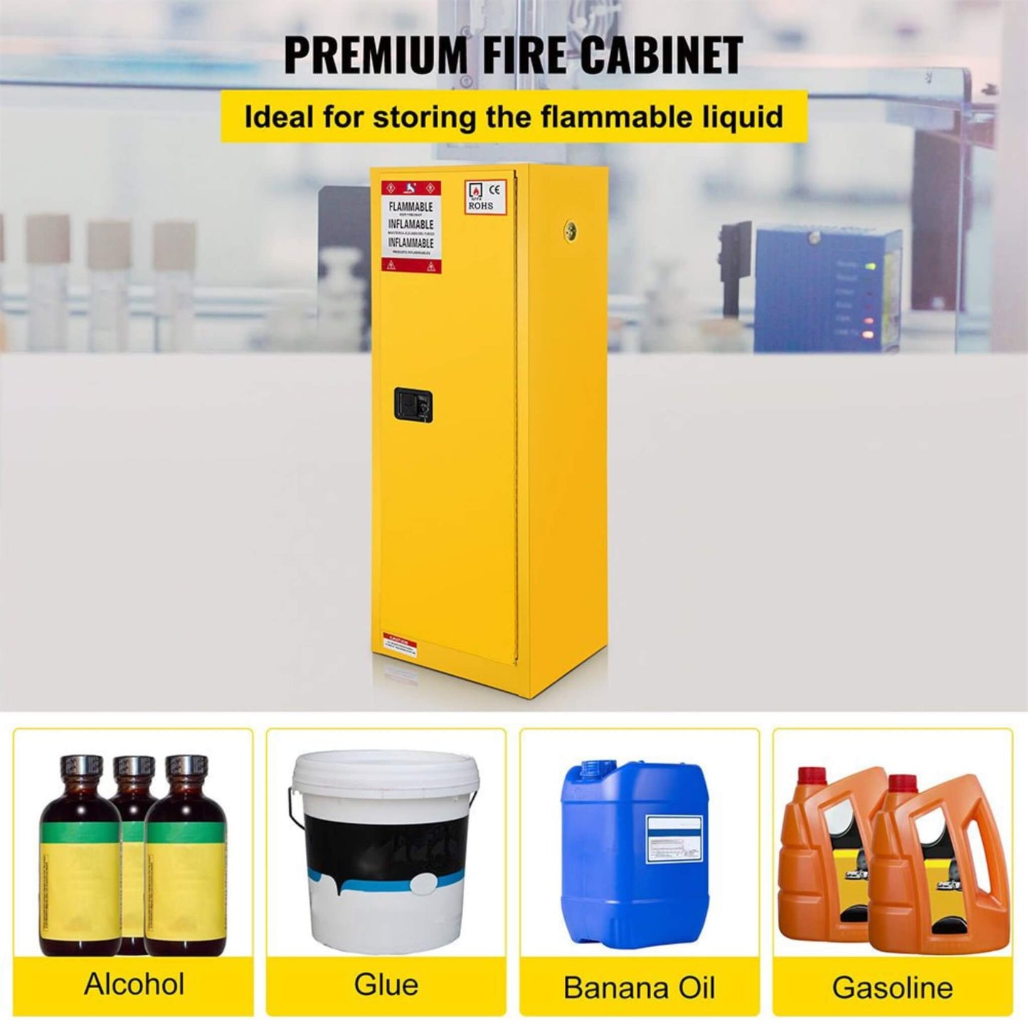 Large Yellow 35-Inch Heavy-Duty Flammable Welded Fireproof Storage Cabinet