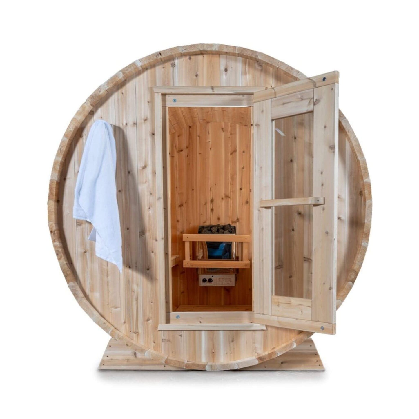 Dundalk Leisurecraft 84-Inch 4-Person Canadian Timber Harmony Barrel Sauna with Solid Wood Benches