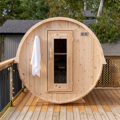 Dundalk Leisurecraft 84-Inch 4-Person Canadian Timber Harmony Barrel Sauna with Solid Wood Benches