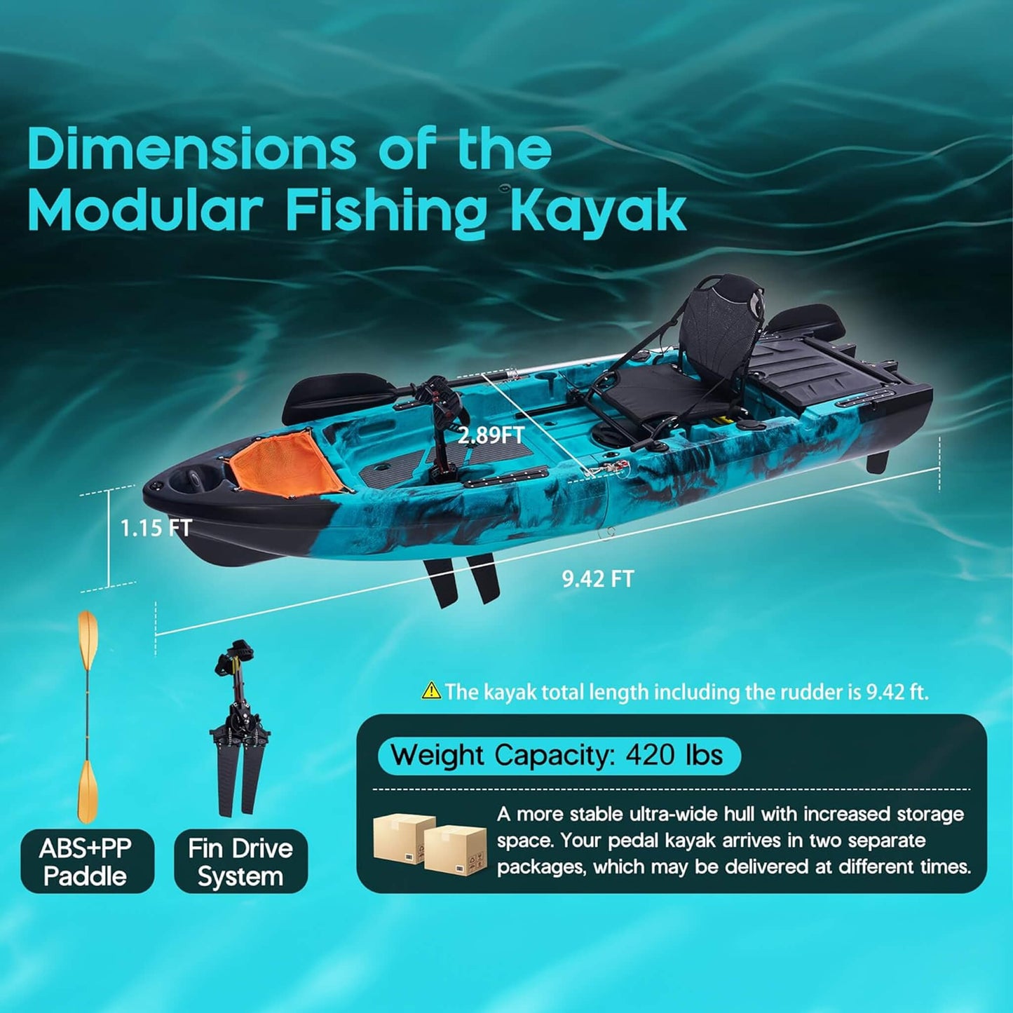 Lightweight 10FT 1-Person Modular Fishing Kayak with Fin Drive System