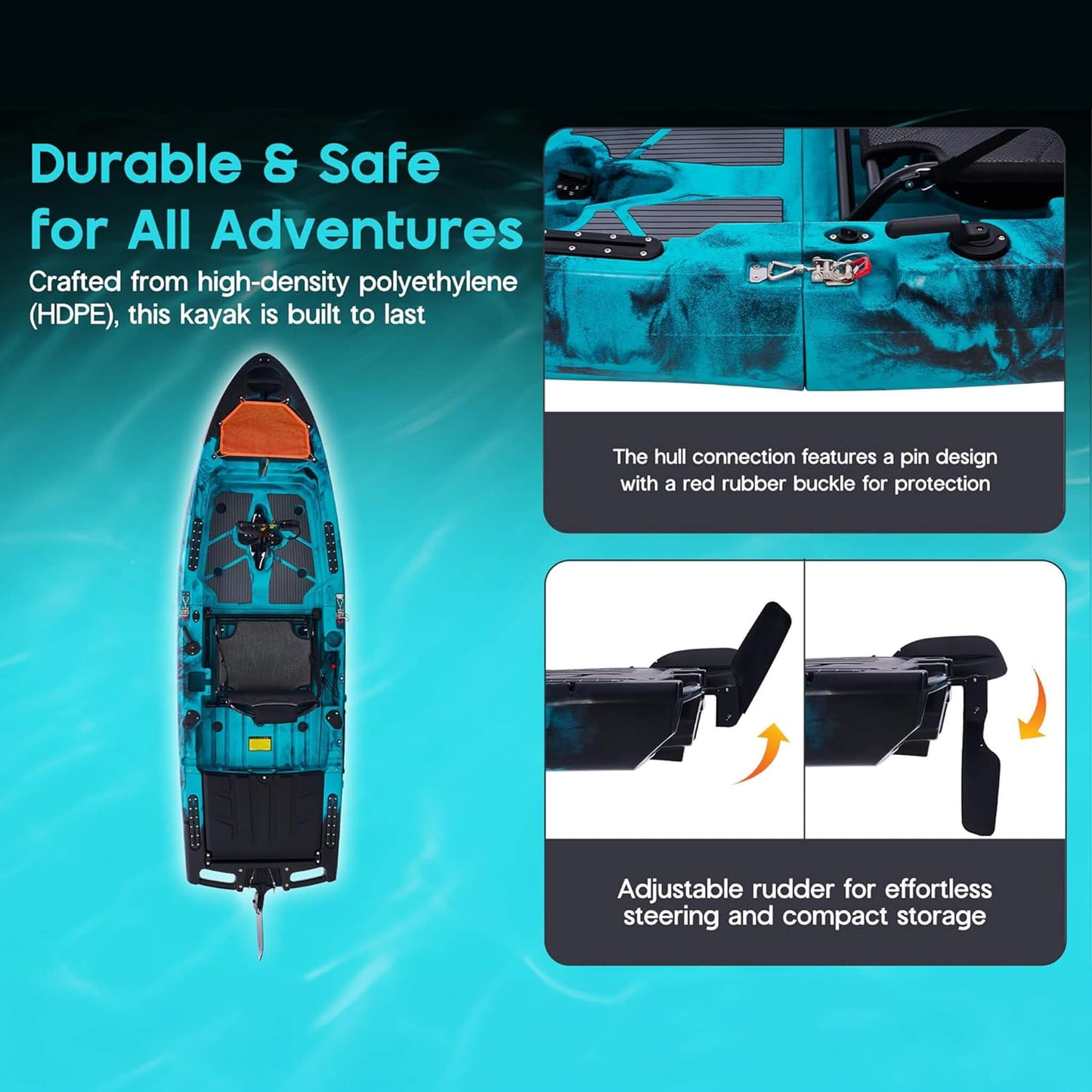 Lightweight 10FT 1-Person Modular Fishing Kayak with Fin Drive System
