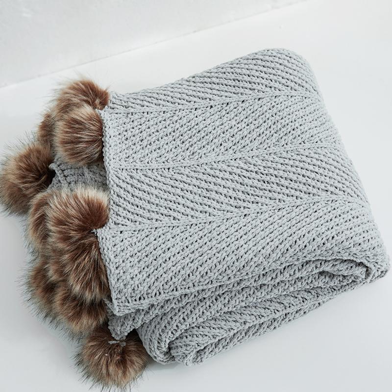 Chenille Throw with Pom Poms - 51" x 63"