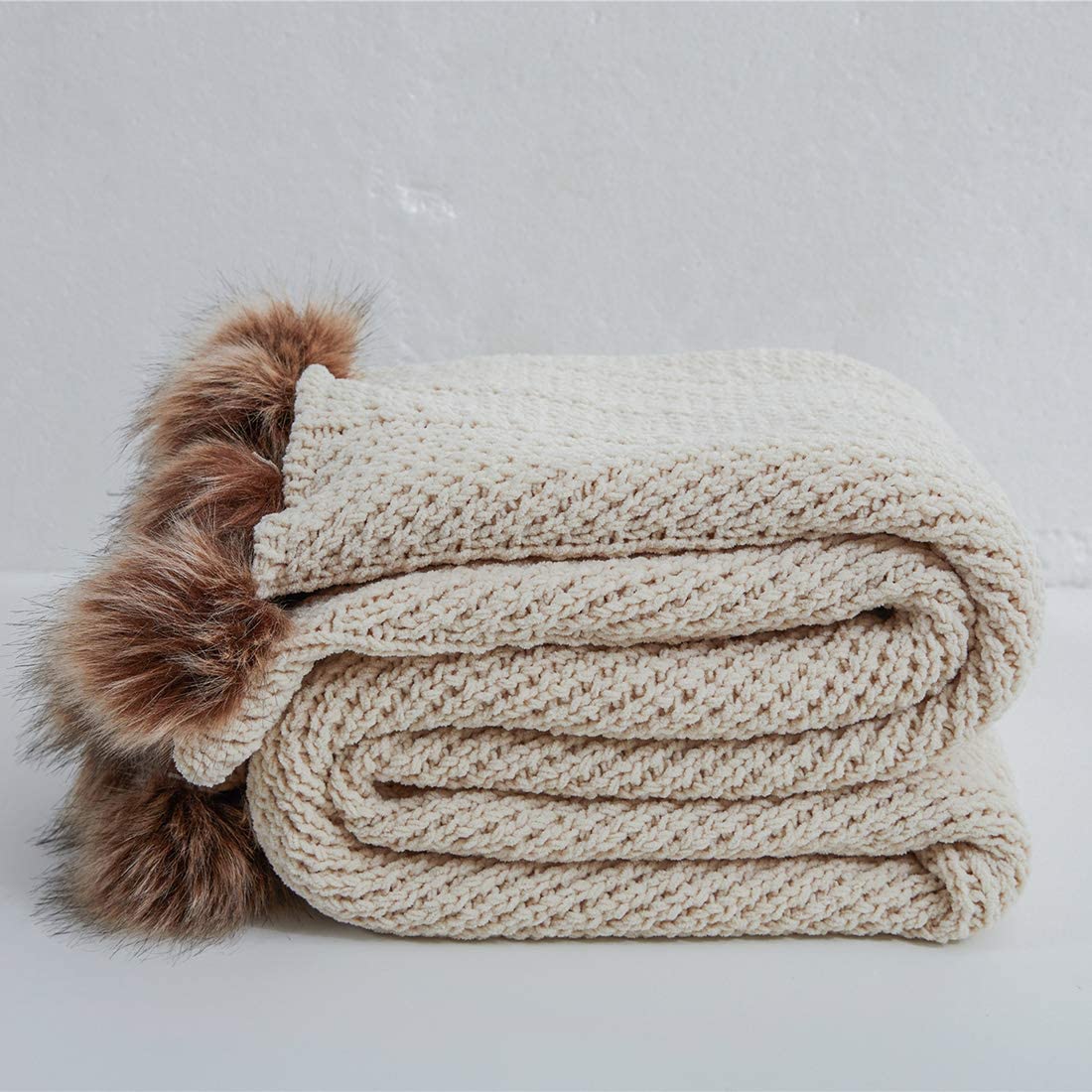 Chenille Throw with Pom Poms - 51" x 63"