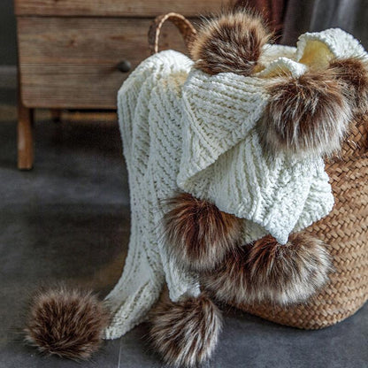 Chenille Throw with Pom Poms - 51" x 63"
