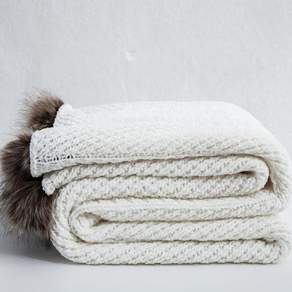 Chenille Throw with Pom Poms - 51" x 63"