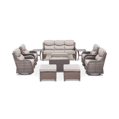 Luxury 10-Piece All-Weather Outdoor Patio Furniture Set with Fire Pit Table