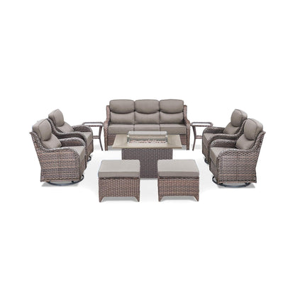 Luxury 10-Piece All-Weather Outdoor Patio Furniture Set with Fire Pit Table