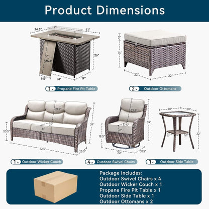Luxury 10-Piece All-Weather Outdoor Patio Furniture Set with Fire Pit Table