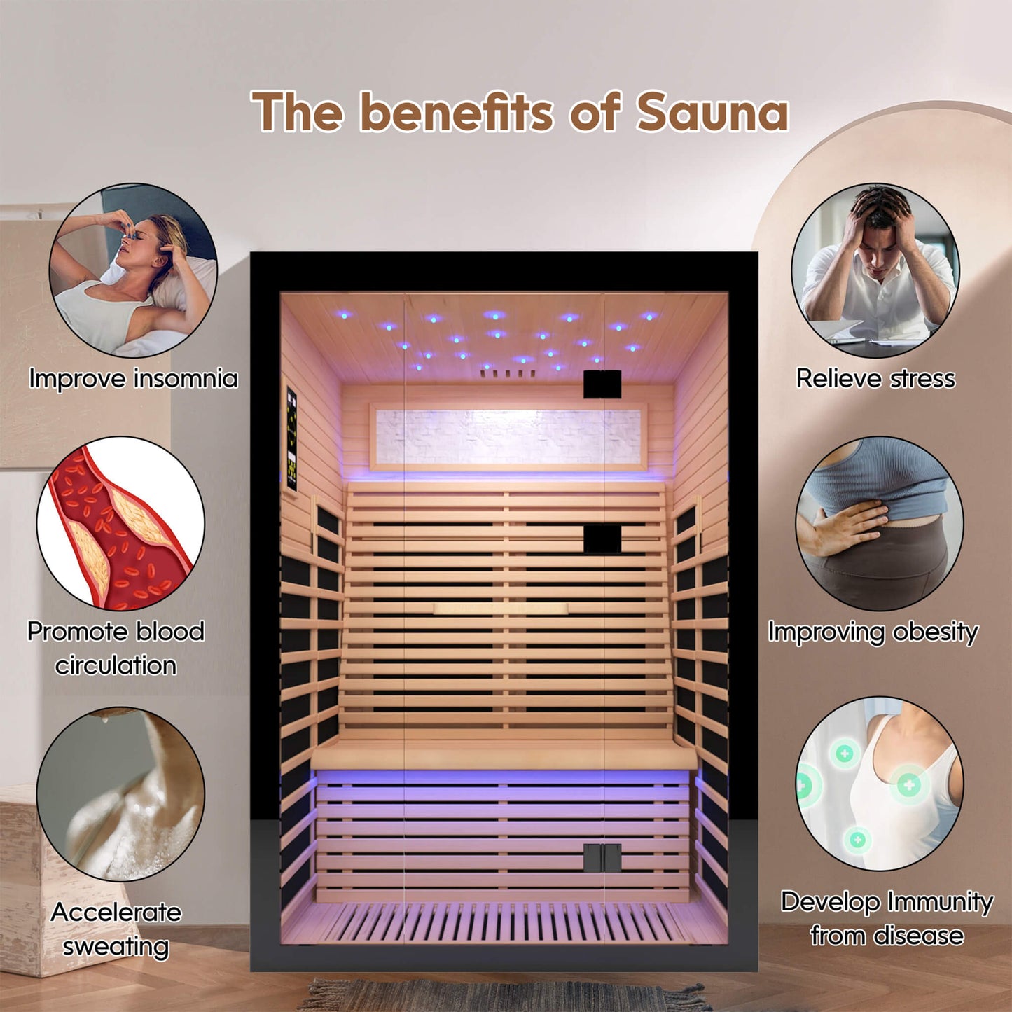 Thermora Luxury 2-Person Canadian Hemlock Wood Far Infrared Home Sauna