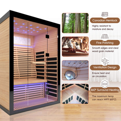 Thermora Luxury 2-Person Canadian Hemlock Wood Far Infrared Home Sauna
