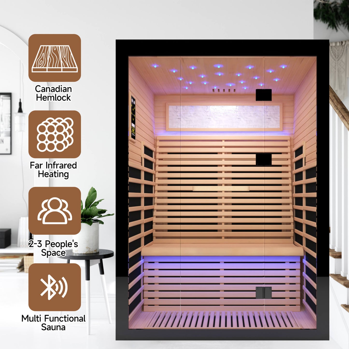 Thermora Luxury 2-Person Canadian Hemlock Wood Far Infrared Home Sauna