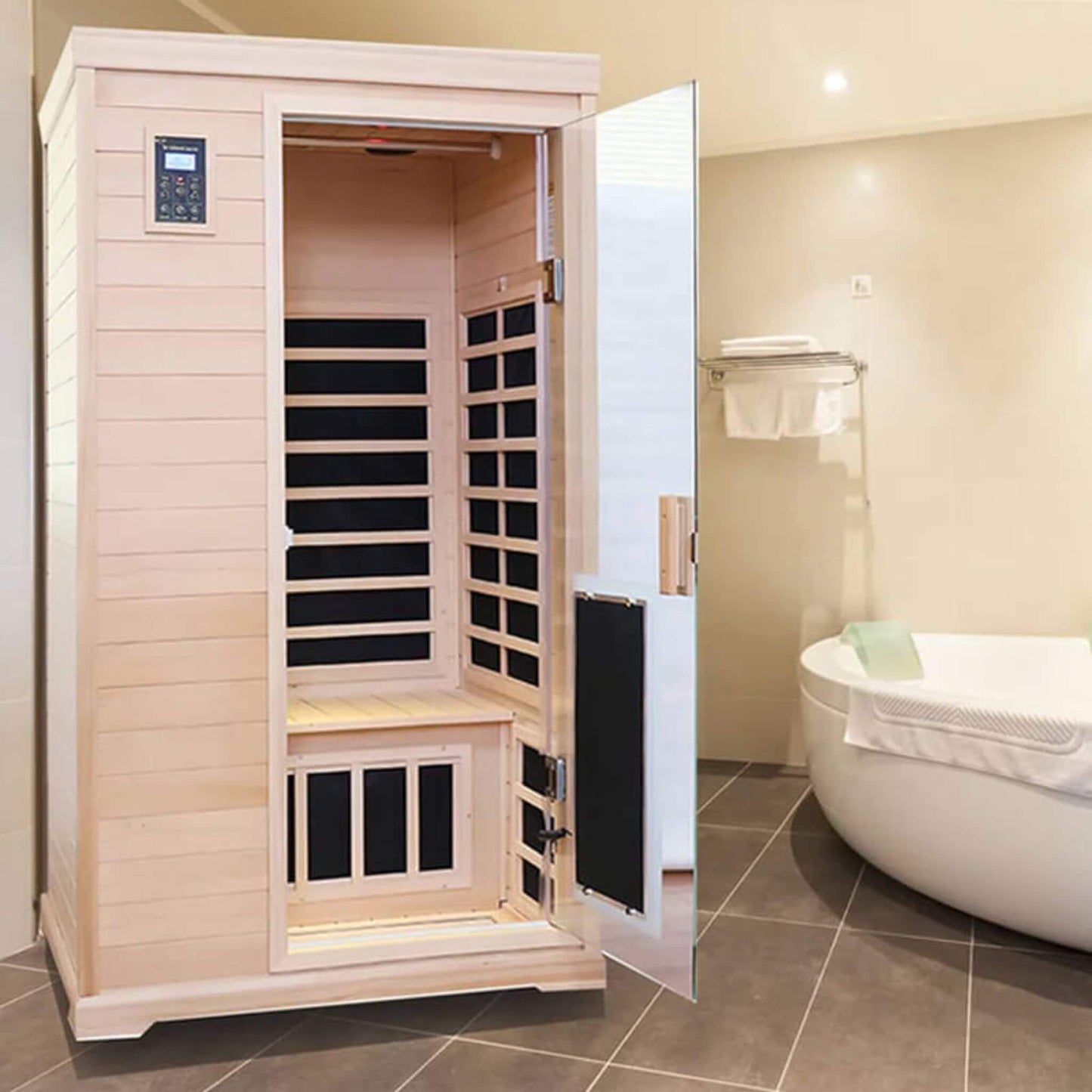 Thermora Luxury 2-Person Hemlock Wood FAR Infrared Sauna Room W/ Glass Door, 1750W