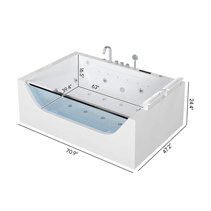 Alora 71-Inch Luxury 2-Person Jetted Whirlpool Tub With Massage And Thermostat Control
