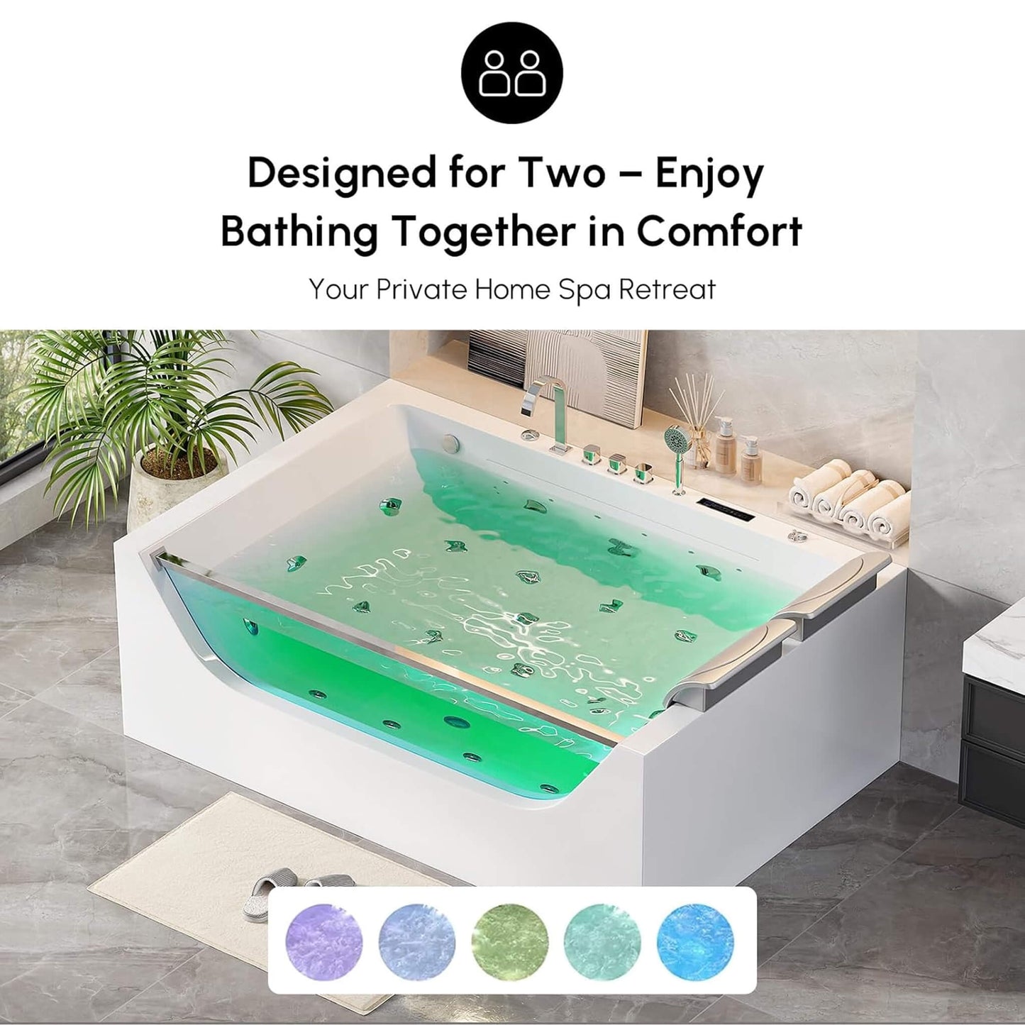 Alora 71-Inch Luxury 2-Person Jetted Whirlpool Tub With Massage And Thermostat Control