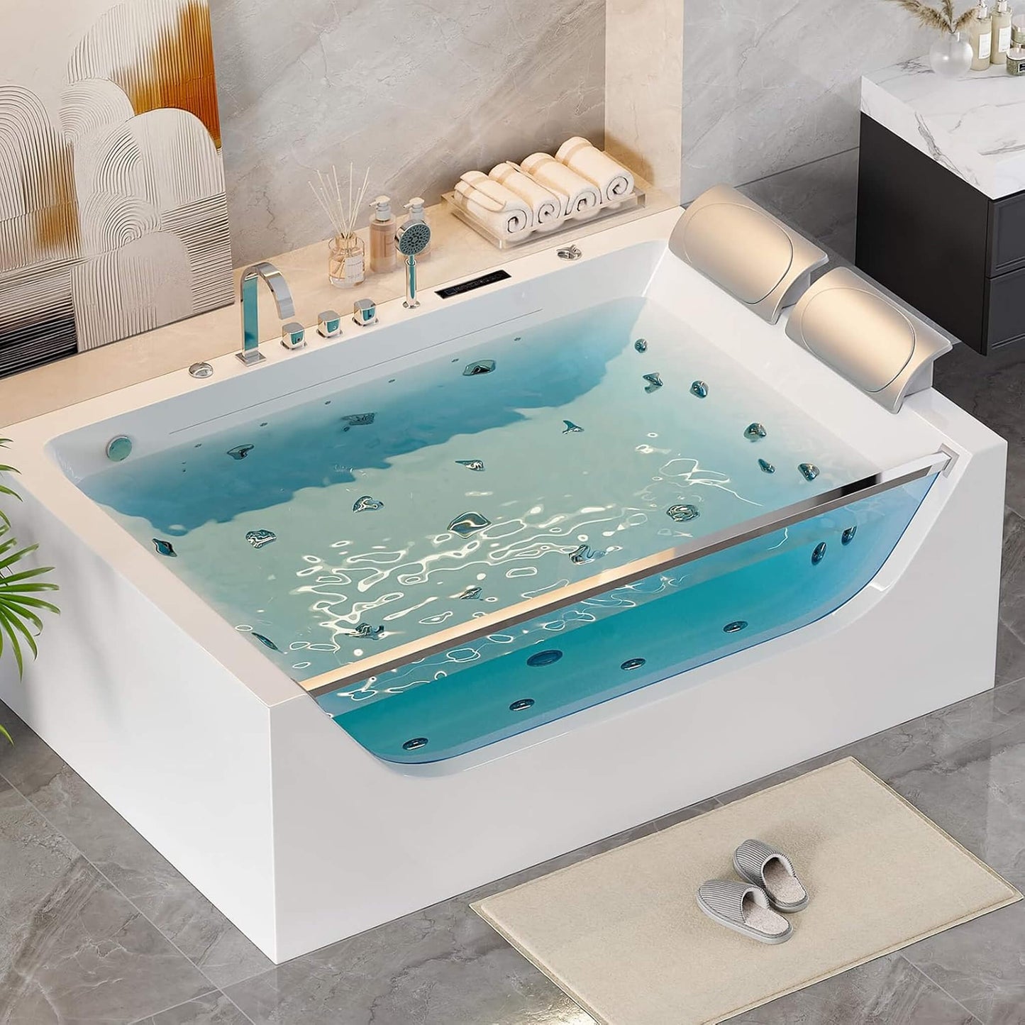 Alora 71-Inch Luxury 2-Person Jetted Whirlpool Tub With Massage And Thermostat Control
