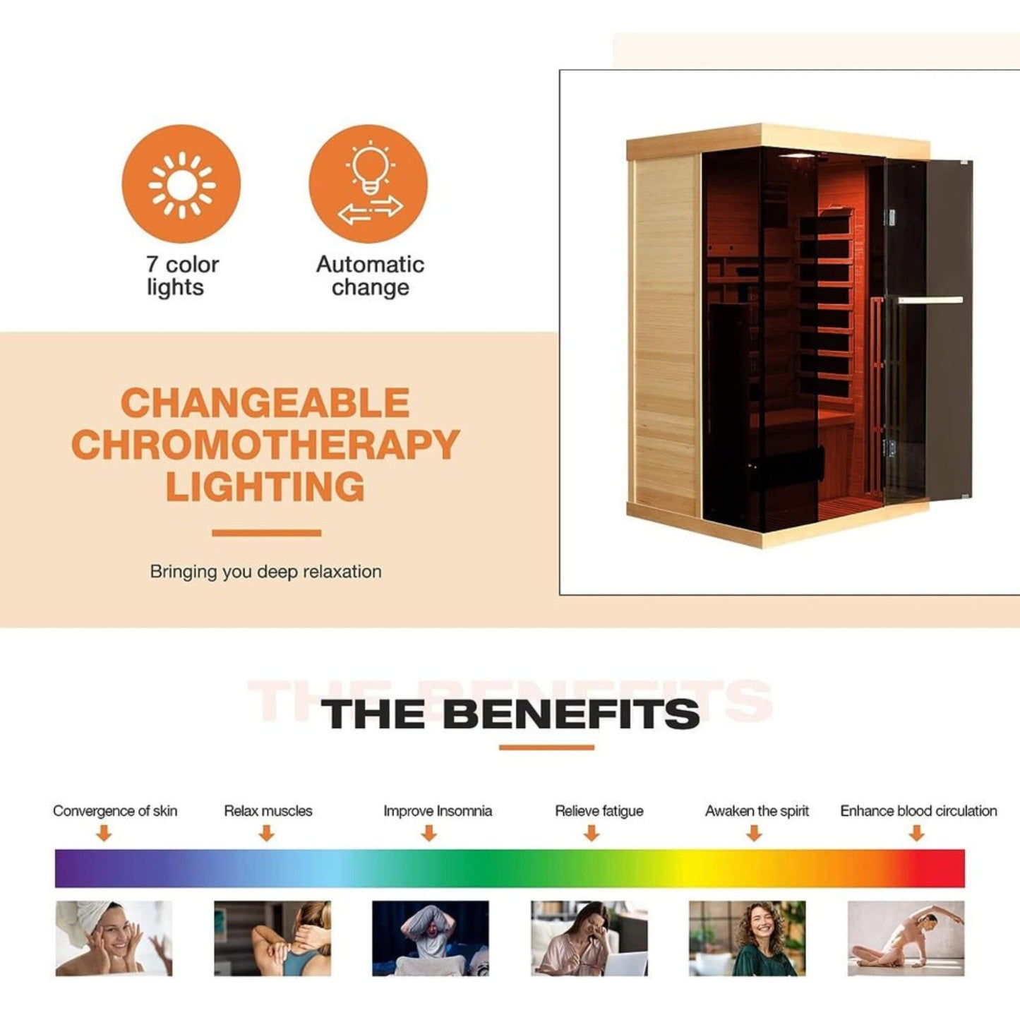 Thermora Luxury 2-Person Low EMF FAR Infrared Heat Wood Home Personal Spa Sauna W/ Panoramic Tempered Glass 2000W