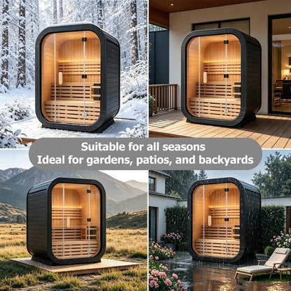 Thermora Lund Luxury 2-Person Outdoor Spruce Wood Cube Sauna Kit with 4.5KW Electric Stove