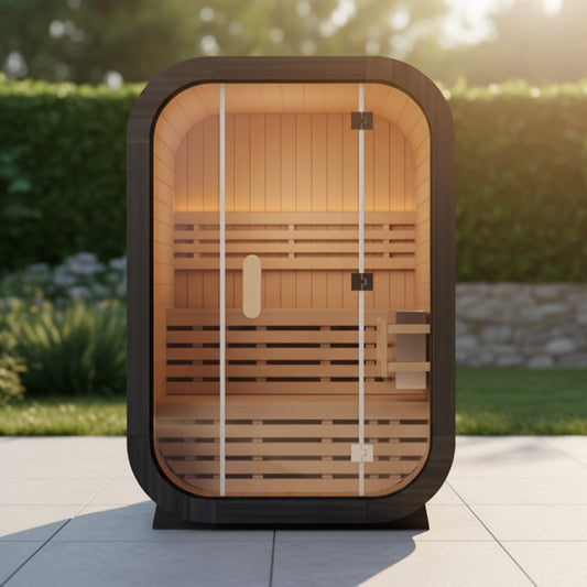 Thermora Lund Luxury 2-Person Outdoor Spruce Wood Cube Sauna Kit with 4.5KW Electric Stove