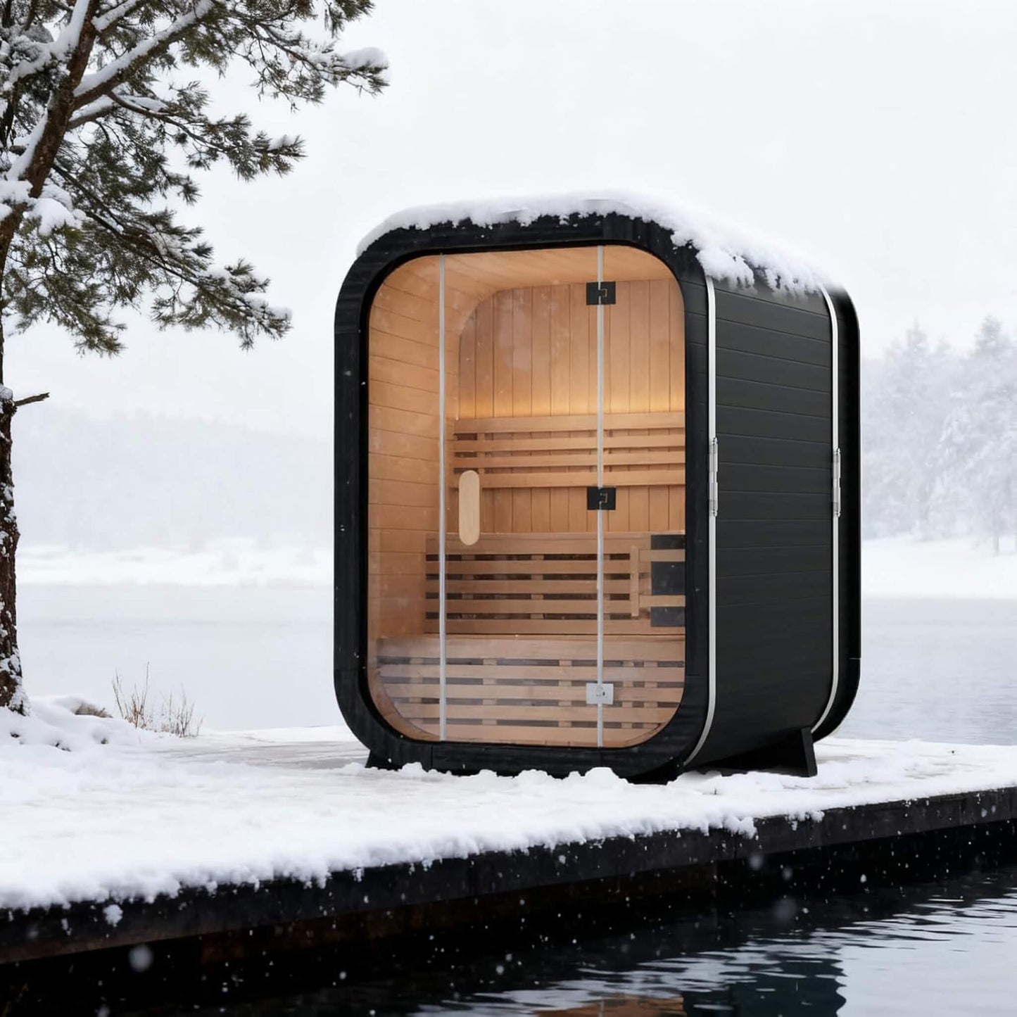 Thermora Lund Luxury 2-Person Outdoor Spruce Wood Cube Sauna Kit with 4.5KW Electric Stove