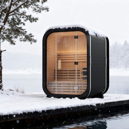 Thermora Lund Luxury 2-Person Outdoor Spruce Wood Cube Sauna Kit with 4.5KW Electric Stove