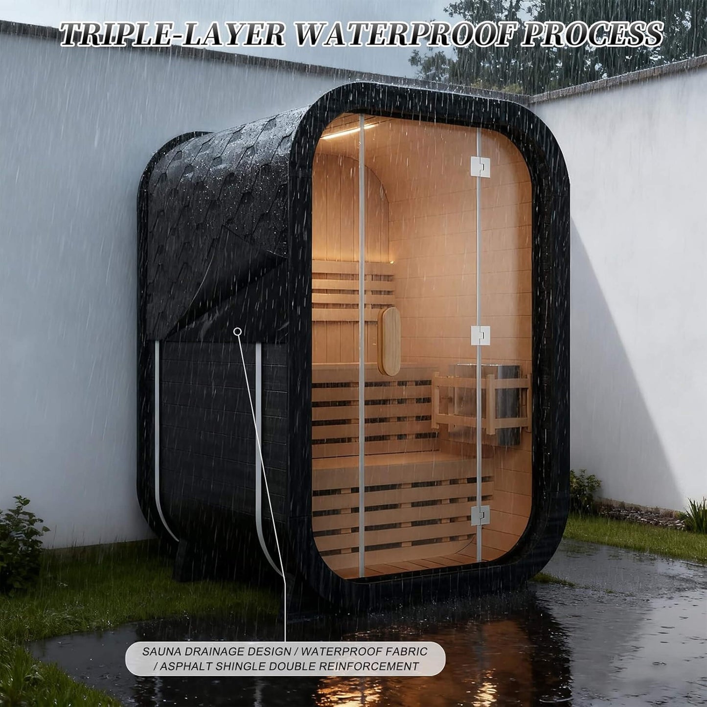 Thermora Lund Luxury 2-Person Outdoor Spruce Wood Cube Sauna Kit with 4.5KW Electric Stove