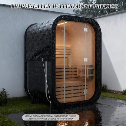 Thermora Lund Luxury 2-Person Outdoor Spruce Wood Cube Sauna Kit with 4.5KW Electric Stove