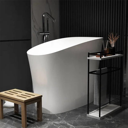 Alora Luxury 47-Inch Freestanding Japanese-Styled Deep Stone Soaking Bathtub Resin, White