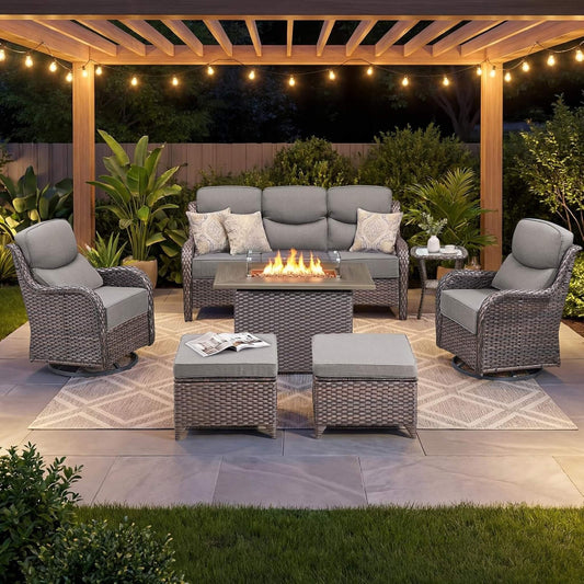 Luxury 7-Piece Outdoor Patio Furniture Set with Fire Pit Table