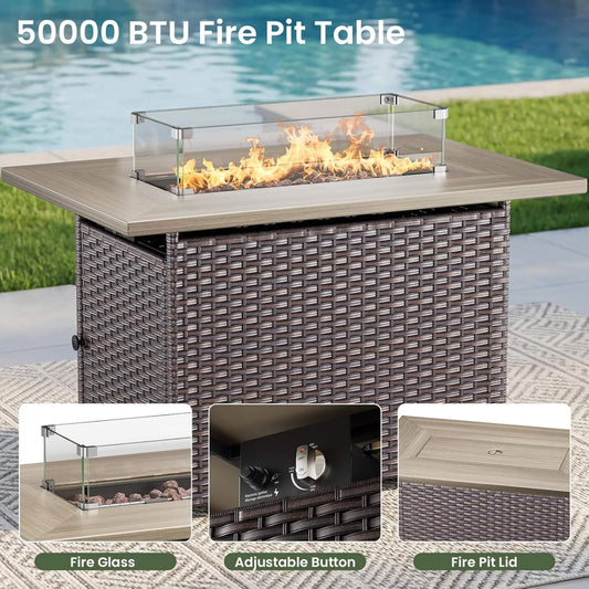 Luxury 7-Piece Outdoor Patio Furniture Set with Fire Pit Table