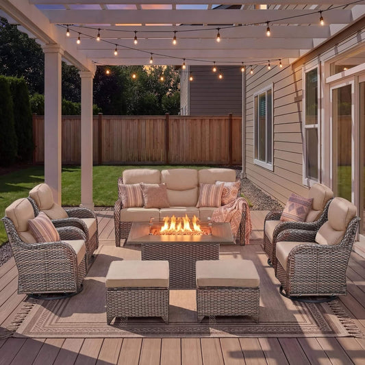 Luxury 8-Piece All-Weather Patio Furniture Set with Fire Pit Table