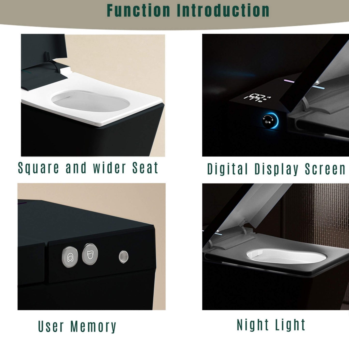 Nuvia Luxury Black Square Smart Toilet with Bidet, Remote, and Heated Seat