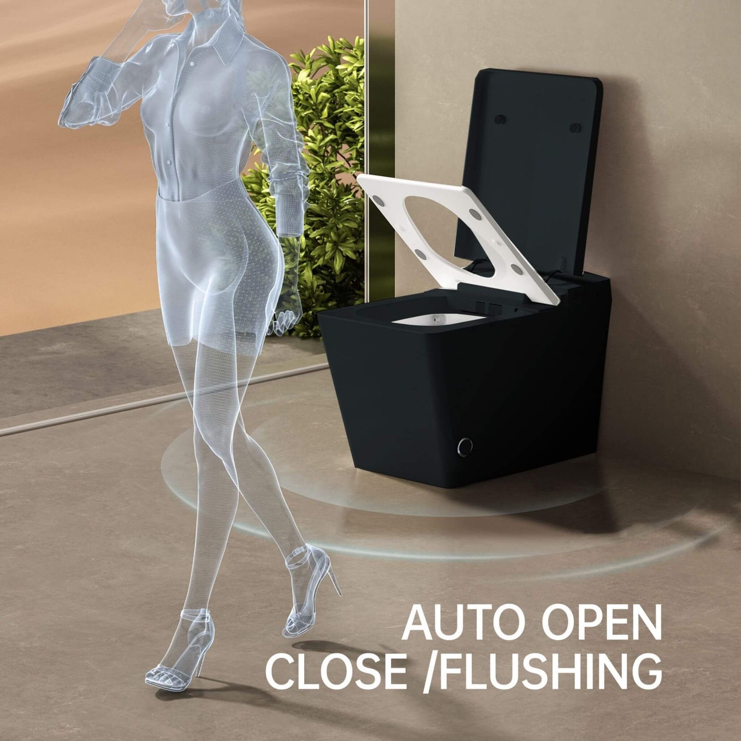 Nuvia Luxury Black Square Smart Toilet with Bidet, Remote, and Heated Seat