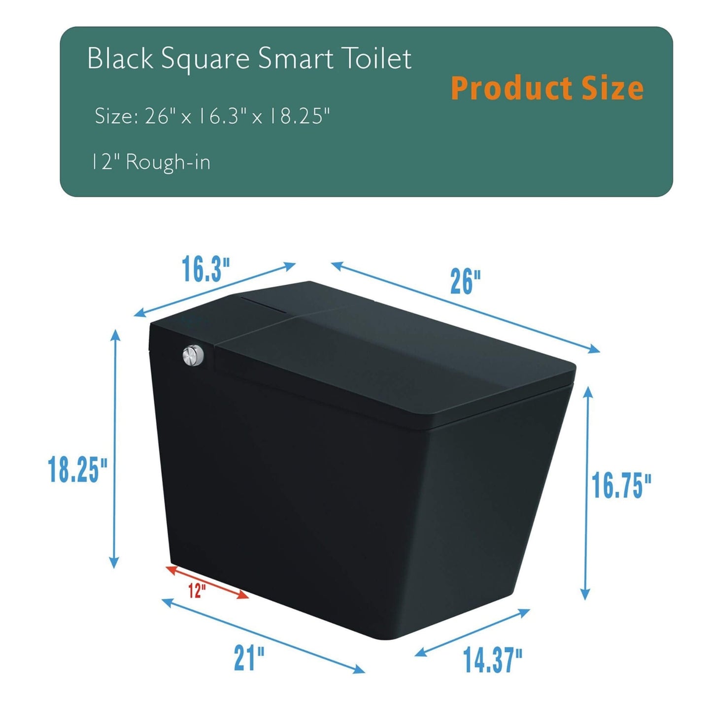 Nuvia Luxury Black Square Smart Toilet with Bidet, Remote, and Heated Seat