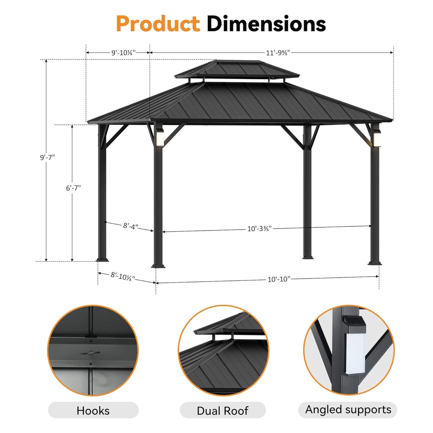 Alora Luxury Double Roof Hardtop Aluminum Gazebo with Decor Hooks, Mosquito Nettings, and LED Lights