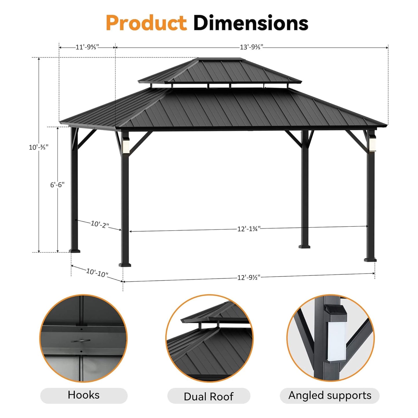 Alora Luxury Double Roof Hardtop Aluminum Gazebo with Decor Hooks, Mosquito Nettings, and LED Lights