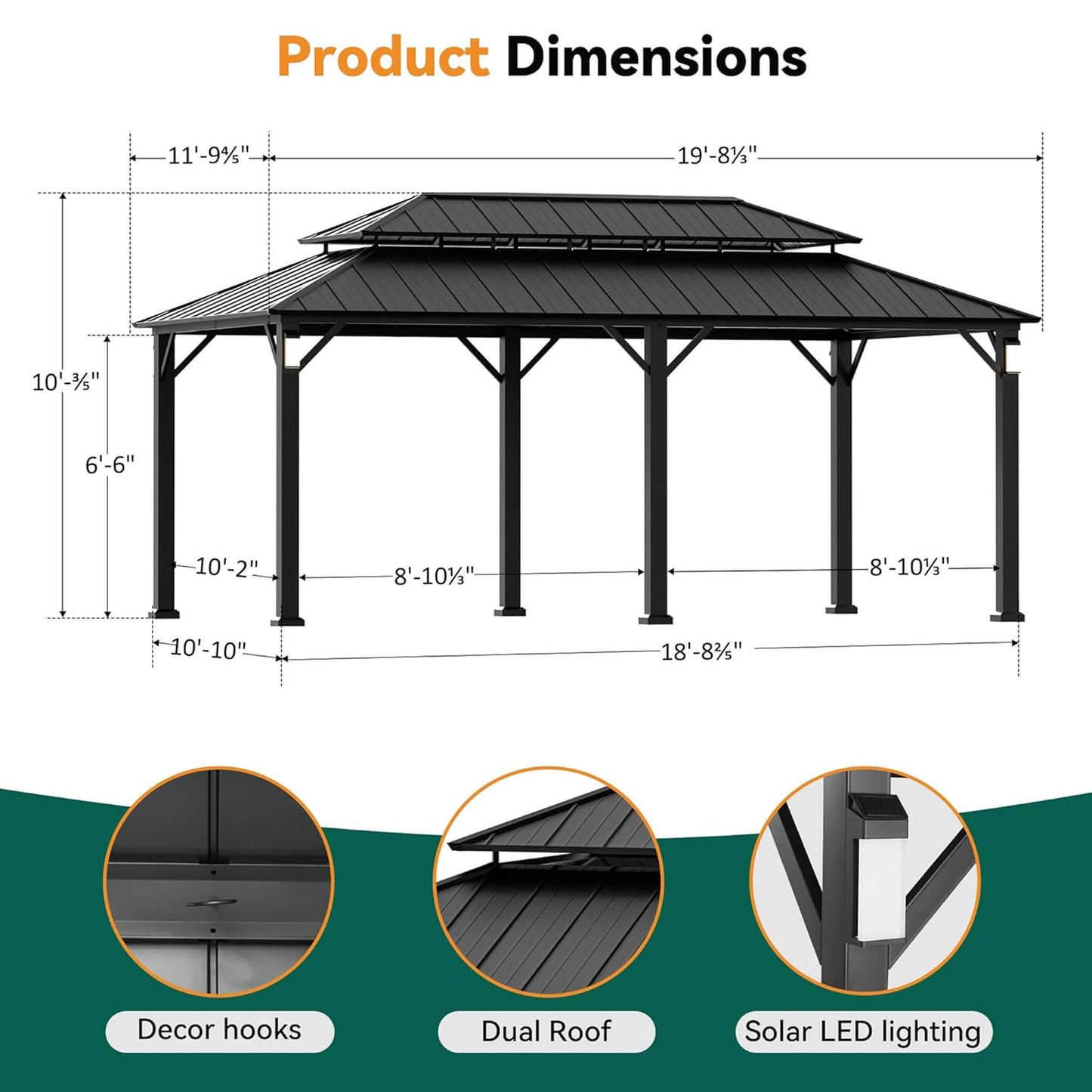 Alora Luxury Double Roof Hardtop Aluminum Gazebo with Decor Hooks, Mosquito Nettings, and LED Lights