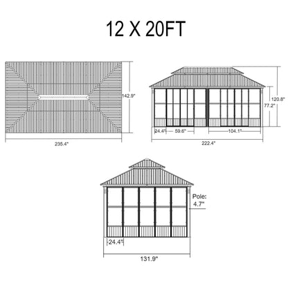 Alora Luxury Heavy-Duty Hardtop Sunroom with Aluminum Frame and LED Lights