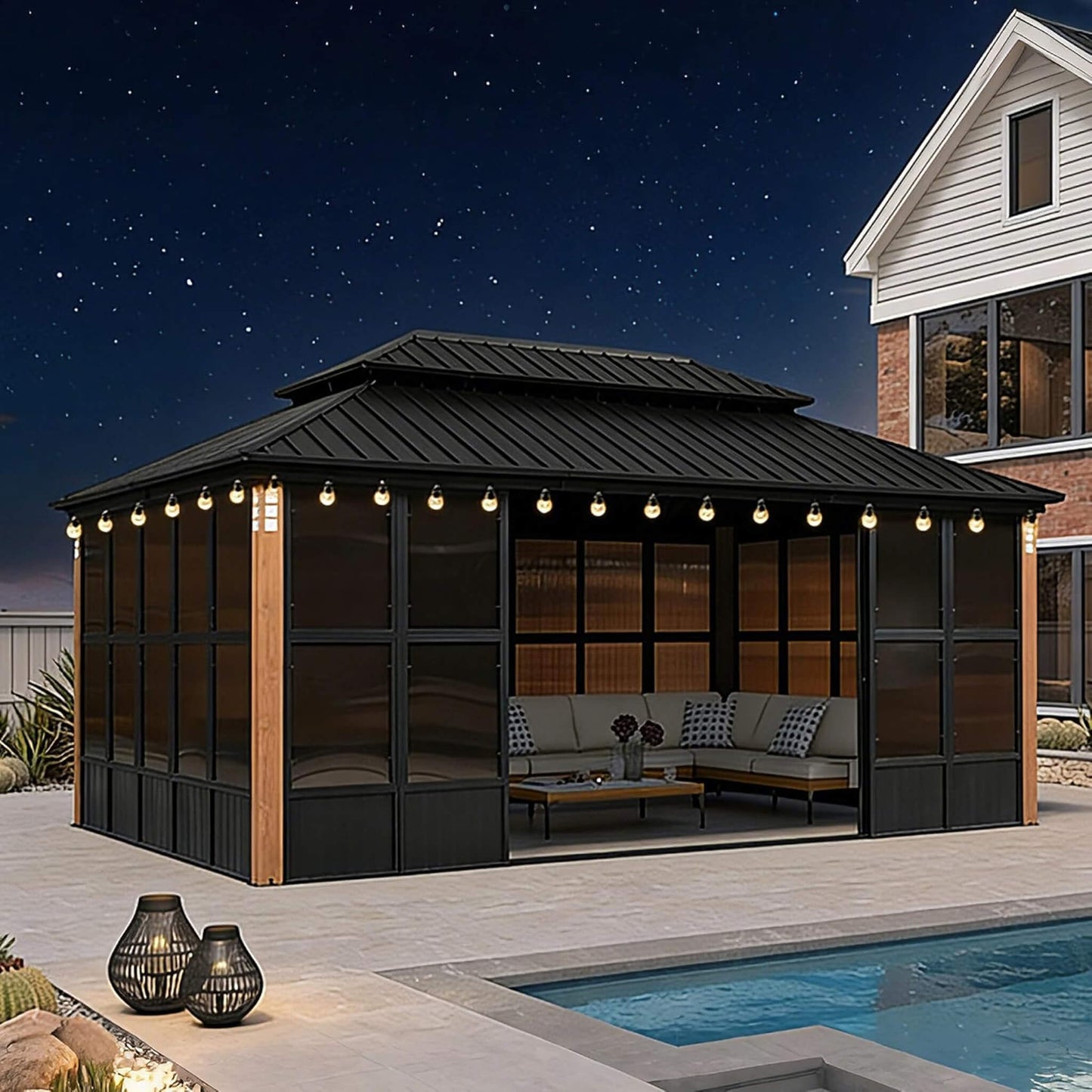Alora Luxury Heavy-Duty Hardtop Sunroom with Aluminum Frame and LED Lights