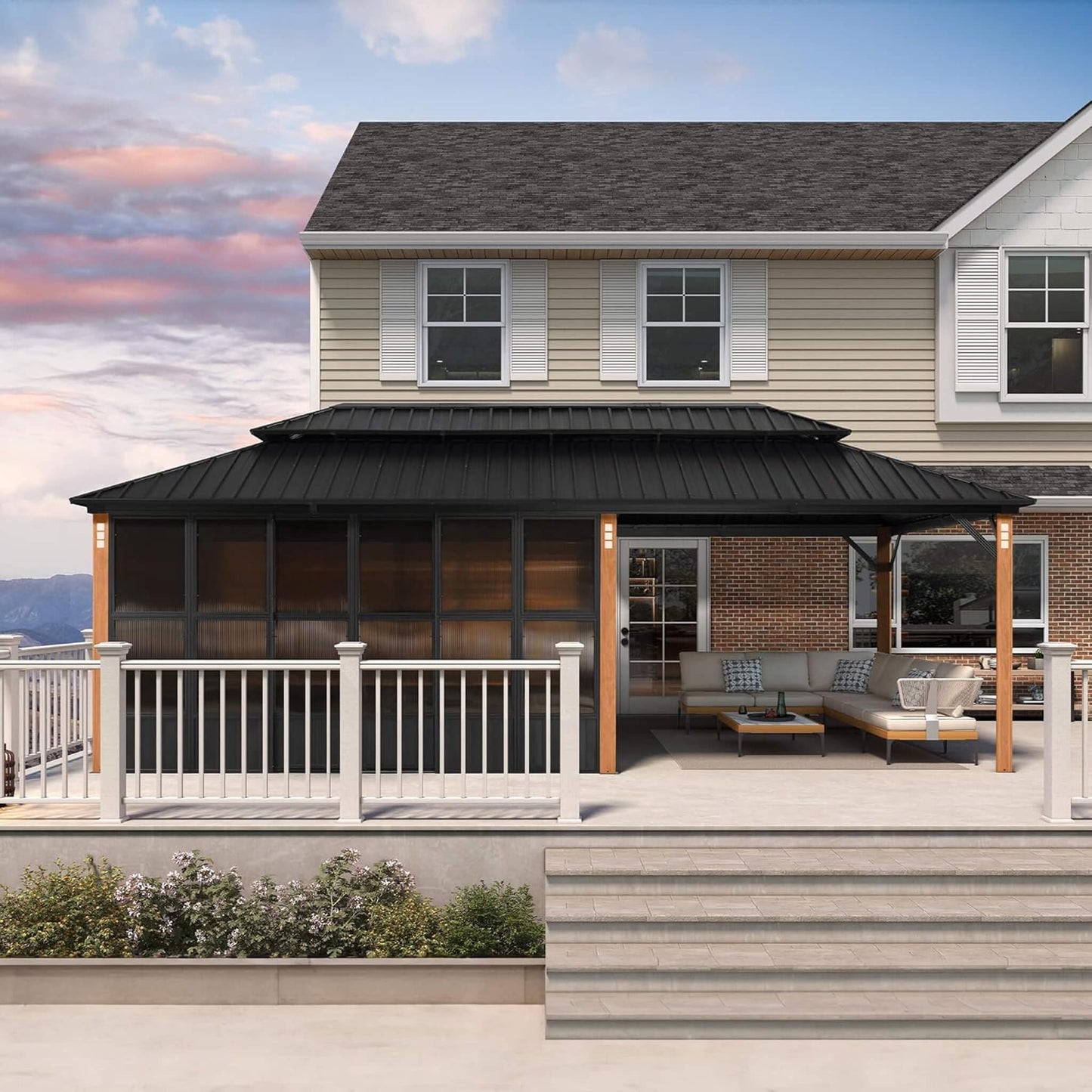 Alora Luxury Heavy-Duty Hardtop Sunroom with Aluminum Frame and LED Lights