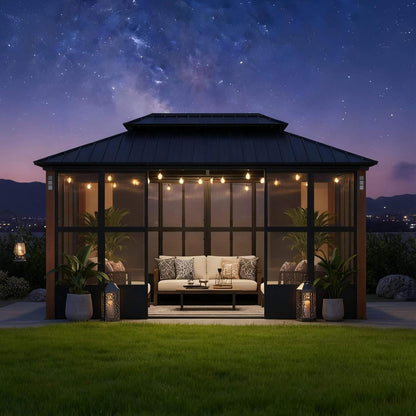 Alora Luxury Heavy-Duty Hardtop Sunroom with Aluminum Frame and LED Lights