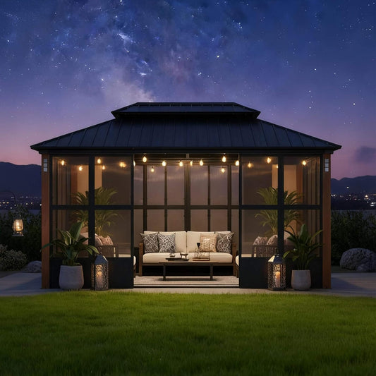 Alora Luxury Heavy-Duty Hardtop Sunroom with Aluminum Frame and LED Lights