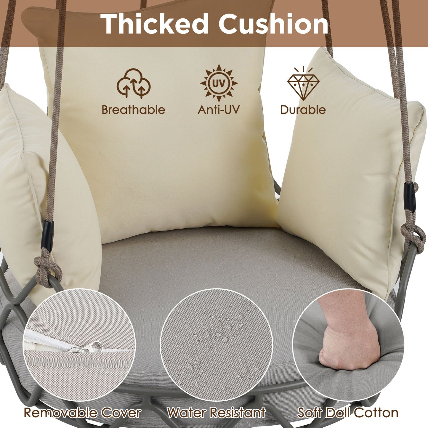 Alora Luxury Outdoor Hanging Basket Porch Swing Chair with UV Resistant Cushions