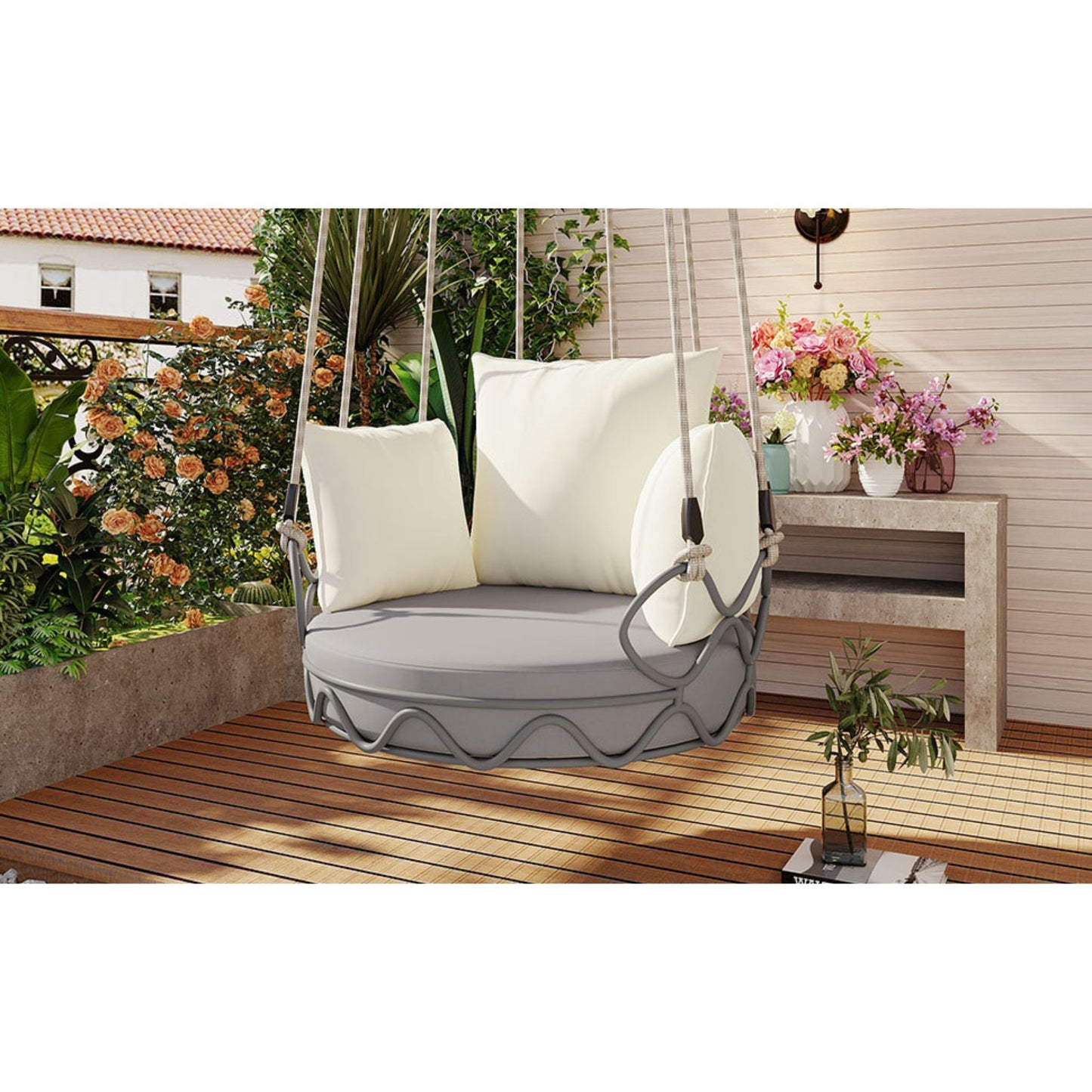 Alora Luxury Outdoor Hanging Basket Porch Swing Chair with UV Resistant Cushions