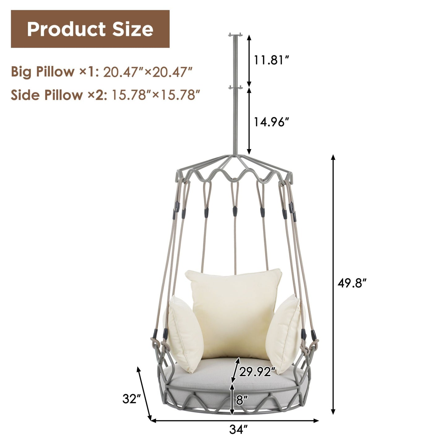 Alora Luxury Outdoor Hanging Basket Porch Swing Chair with UV Resistant Cushions
